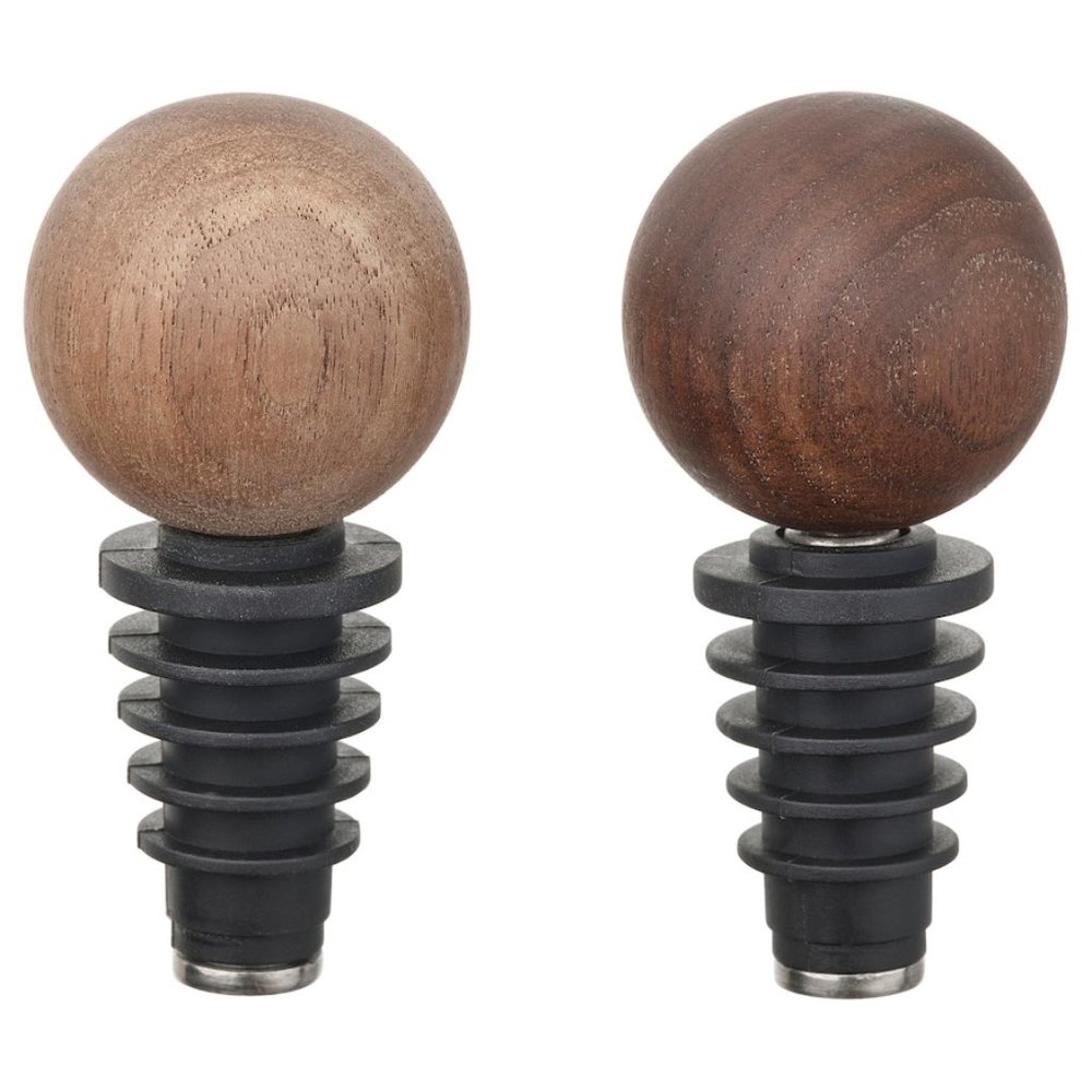 New PACK OF 2 - IKEA KROSAMOS  Bottle Stopper solid wood walnut stainless